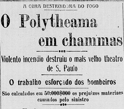 Correio Paulistano em 28/12/1914 aborda o incêndio ocorrido na véspera