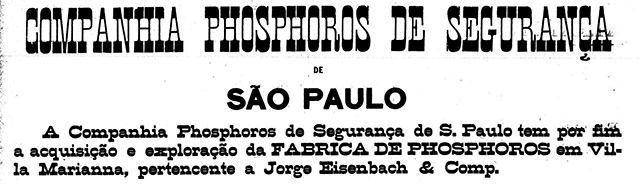 Venda da fábrica de fósforos de Vila Mariana em 1889