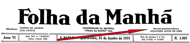 Primeira edição da Folha nas mãos de Octaviano Alves de Lima em 21/01/1931