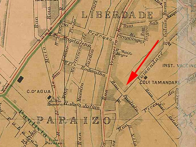 Neste mapa de 1905 é possível observar tanto a rua como a avenida Paulista.